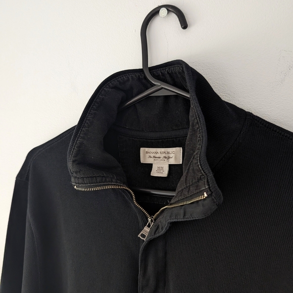 Banana Republic Black 1/4 Zip Sweater Corduroy Dark Academia Preppy ~ Size M - Picture 3 of 8